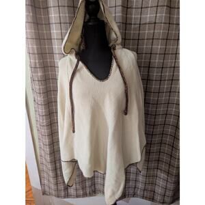 Vintage Cream Cuddle Knit Poncho Medium colorful stitching Size Medium
